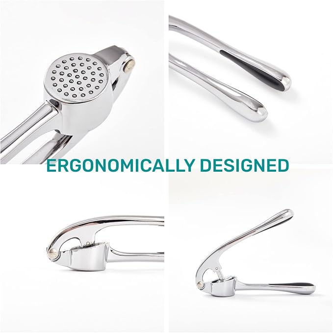HiramWare Garlic Press, Premium Rust Proof Kitchen Garlic Mincer Crusher Squeezer with Ergonomic handle, Ginger Crusher with Good Grip, Easy to Clean, Dishwasher Safe
