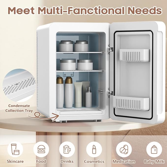 Kikihouse 16L/20L Skincare Fridge with LED Mirror, Small Fridge for Makeup | Portable Skin Care Fridge for Beauty, Cosmetics, Personal Mini Refrigerator for Food, Office, Dorm, Car, Cooler & Warmer
