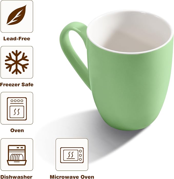 Urbanstrive 16 oz Large Coffee Mugs Set of 4 Ceramic Coffee Mug White Coffee Cups Tea Cups Idea Gift for Women Men House Warming Gifts New Home Office, Mint Green 4 Pack
