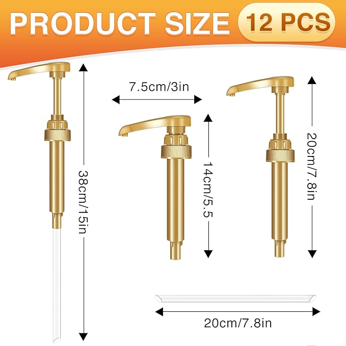 VOISEN Coffee Syrup Pumps, 12 Pack Gold Syrup Pump, Skinny Syrup Pump for 750ml 25.4oz Syrup Bottle, Syrup Pumps Dispenser for Kitchen Dinning Coffee Bar Drinking Mixes,DaVinci,Jordans | Skinny Syrup Pump for 750ml 25.4oz Syrup Bottle, Syrup Pump Dispe...
