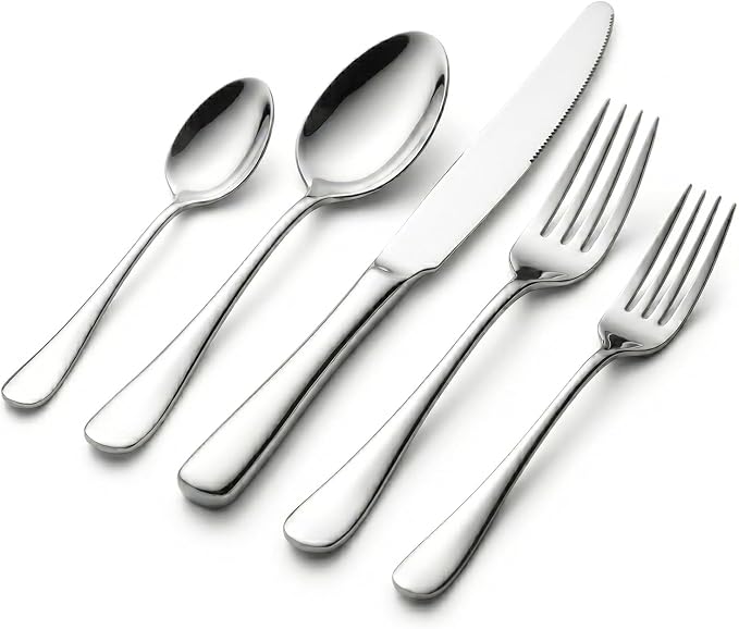 SIAKA 20-Piece Silverware Set, Stainless Steel Flatware Set Service for 4, Food Grade Cutlery Utensil Set for Home Restaurant, Include Knife Forks Spoons Set, Mirror Polished Dishwasher Safe