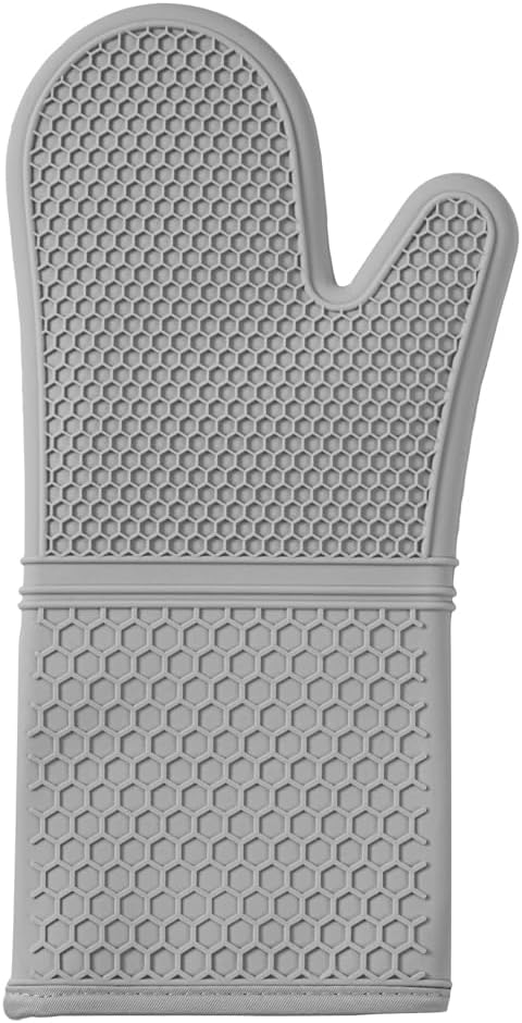 Restaurantware 2-Piece Silicone Oven Mitts Set 1 Case of 13.98 x 7.28 x 1.57 Inches Cotton Lined Heat Resistant Gloves, Slip-Resistant Waterproof Oven Gloves, Gray Cooking Mitts for Baking and BBQ