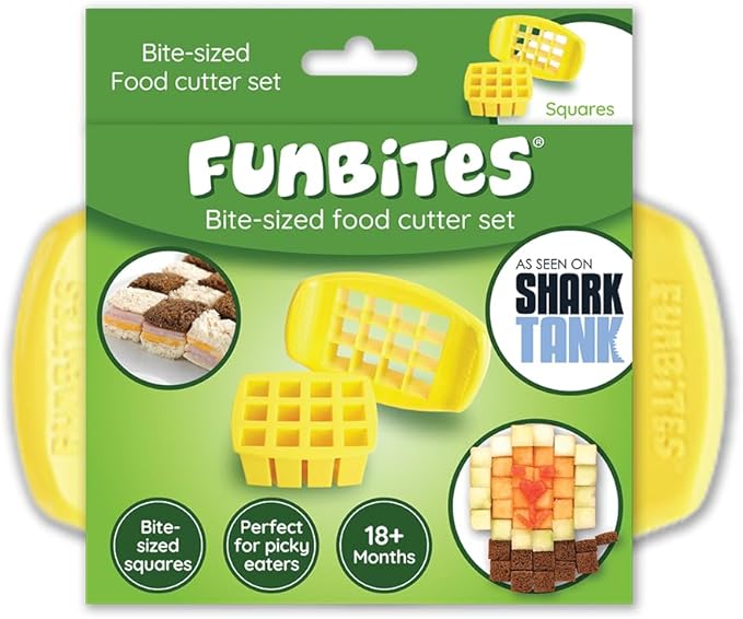 Sandwich Cutter for Kids Lunch, Crustless Bento 2-Pc Set, 1 Pack | Yellow Squares food cutter for toddlers, bite-size uncrustable shapes, bento lunch accessory, BPA-free, dishwasher safe