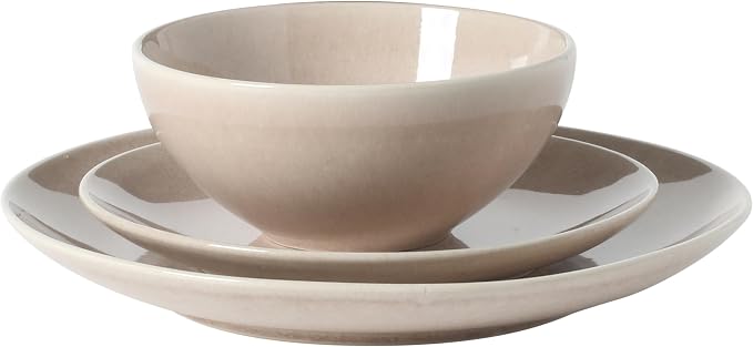 Gibson Elite Castle Peak Plates and Bowls Set, 12-Piece Dinnerware Set, Taupe Reactive Glaze Stoneware Dishes, Dinner Plates, Salad Plates & Cereal Bowls