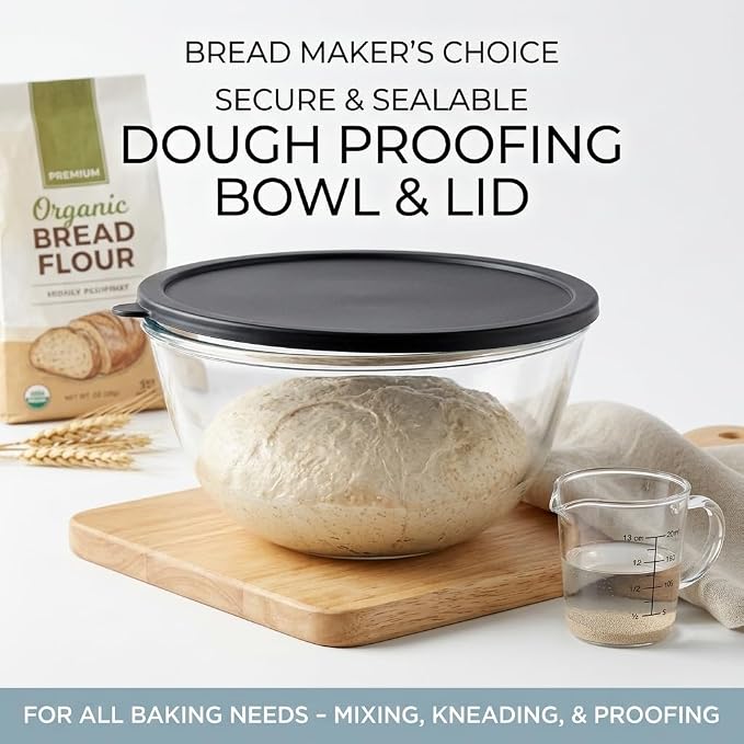 4.9 Quart Large Glass Mixing Bowl with Lid, Clear Glass Bowl for Bread Dough Mixing, Bread Making, Salad Serving, Food Prep & Storage