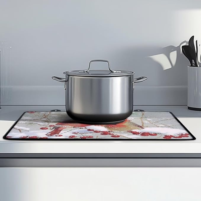 Cardinal Snow Holly Branch Print Stove Top Covers for Electric Stove Easy to Clean Glass Cooktop Protector Ceramic Protecting Counter Top Table Protector for Winter Decor, 29.18 x 20.96 inch