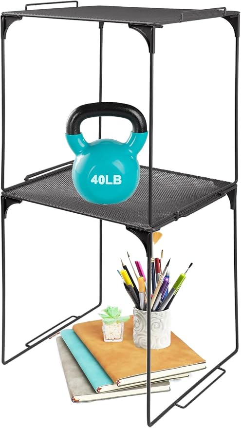 Piffny Locker Organizer Shelf, Stackable, Extra Tall, Fits Standard Size School Lockers (Black 2 Pack)
