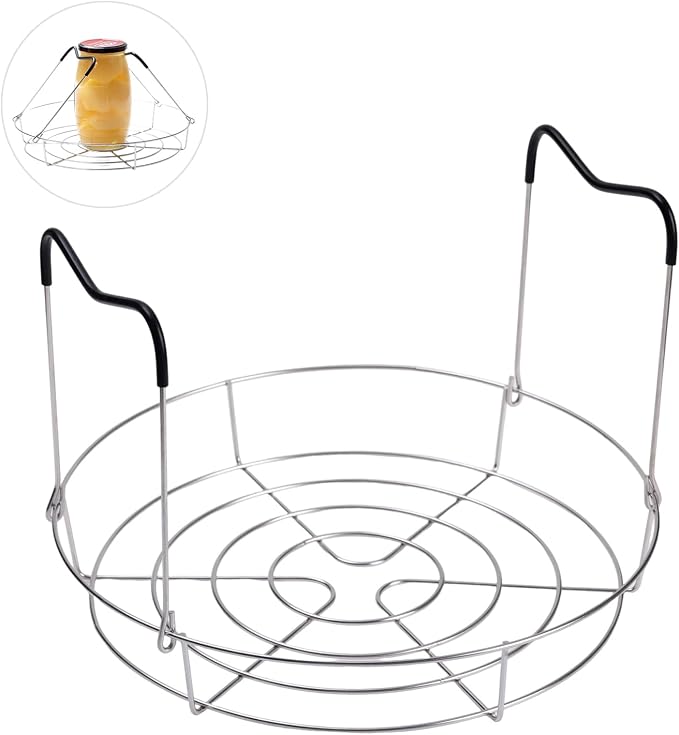 12in Stainless Steel Canning Rack, Heat Resistant Silicone Handles | Silver Stainless Steel Canning Rack for Regular Mouth and Wide Mouth jar, Holds 6 Quart or 7 Pint Jars in Pressure Canner Pot