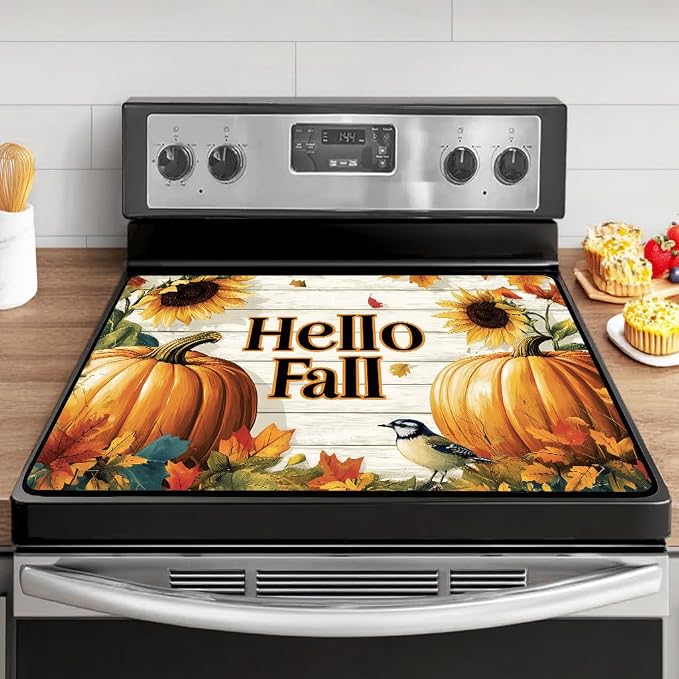 Fall Pumpkin Electric Stove Top Cover Protector,Autumn Sunflower Stove Top Covers for Gas Burners,Cooktop Mat for Ceramic Glass Cooktop Protector, Electric Stove Cover,Glass Top Stove Cover