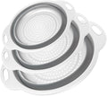 Collapsible Colander 3-Pack Set Space-Saving Foldable Kitchen Strainer with Non-Slip Base Durable Thickened PP+TPE Collapsible Strainers for Pasta, Vegetables, Fruits (Gray-White)