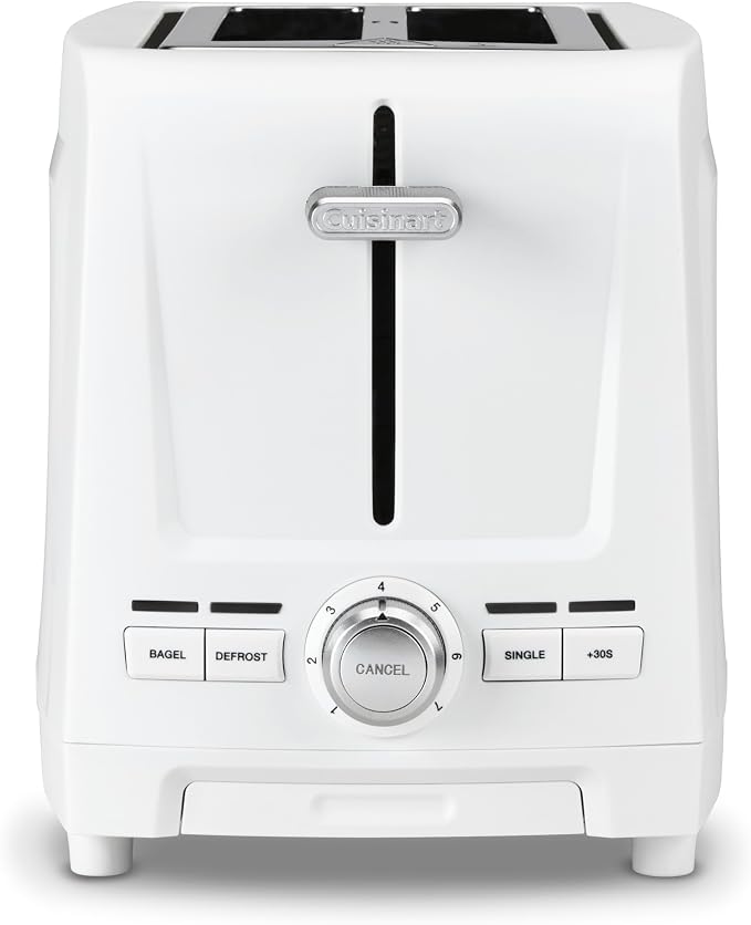 Cuisinart Core Collection 2-Slice Toaster | Extra-Long Slots for Artisan Bread, Bagel | High-Lift Quickview™ | Single Slice & Defrost Function | +30sec Toast Boost | Removable Crumb Tray, White
