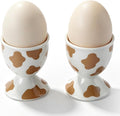 Cinf Ceramic Egg Cups, Set of 2, Mocha Cow Boiled Egg Holders for Breakfast | Set of 2 ceramic egg cups, classic white design, easy to clean, ideal for boiled eggs, breakfast serving and holiday gifting