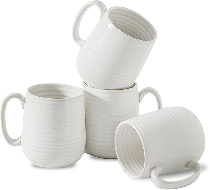 HASENSE Coffee Mugs Set of 4, 15 Ounce Porcelain Latte Mug Set with Handle for Morning Coffee Tea and Cocoa, Ceramic Coffee Cups with Unqiue Glaze for Men, Women, Plain