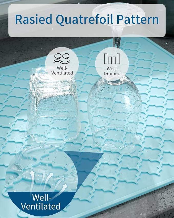 AMOAMI-Dish Drying Mats for Kitchen Counter-Silicone Dish Drying Mat-Kitchen Dish Drying Pad Heat Resistant Mat-Kitchen Gadgets Kitchen Accessories Kitchen Small Appliances(12" x 16", LIGHT BLUE)