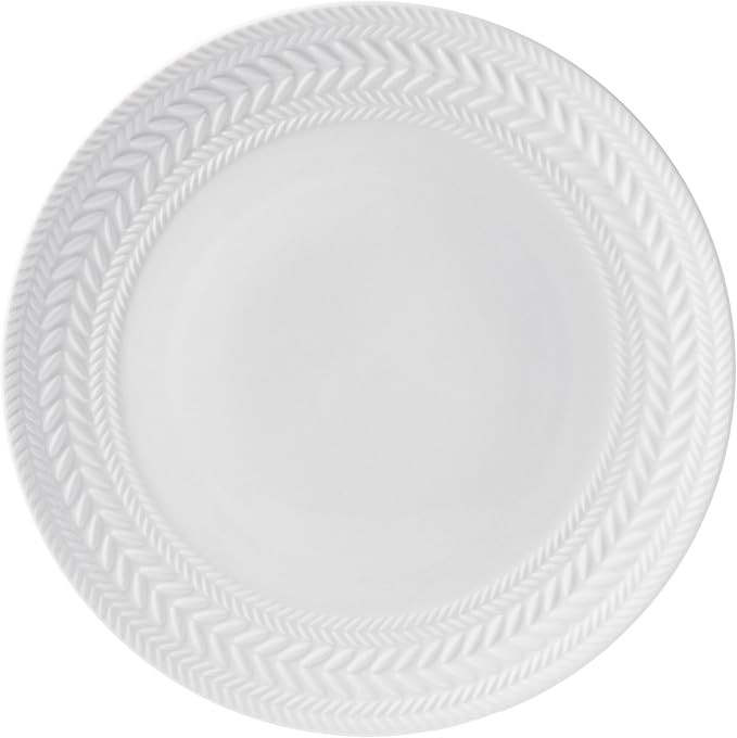 Pfaltzgraff Josephine 24-Piece Dinnerware Set, Porcelain Dish Set with Embossed Basket Weave Design, Service for 8, White Plates and Bowls Sets, Microwave and Dishwasher Safe