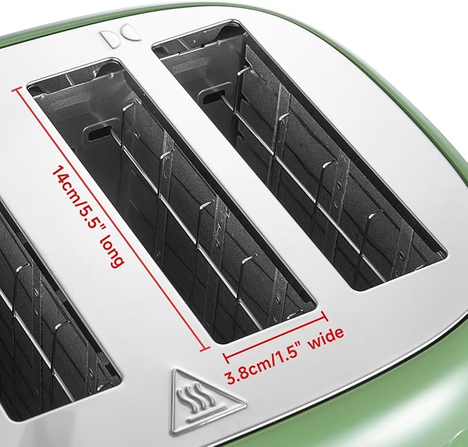 Wiltal 4 Slice Toaster, Retro Green Toaster, Bagel, With Stainless Steel Lid. Reheat, Defrost and Cancel Functions, Countdown Function, 6 Browning Levels, Stainless Steel Material, TR03