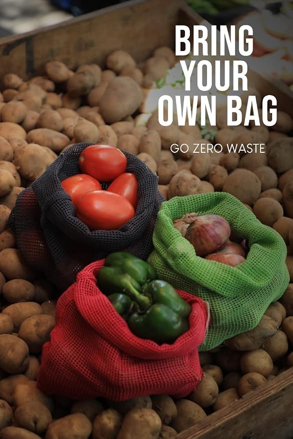 100% Cotton Set of 6 Reusable Fridge Storage Bags | Eco-friendly Natural Cotton Vegetable Bags with Drawstring Closure in Onion Pink