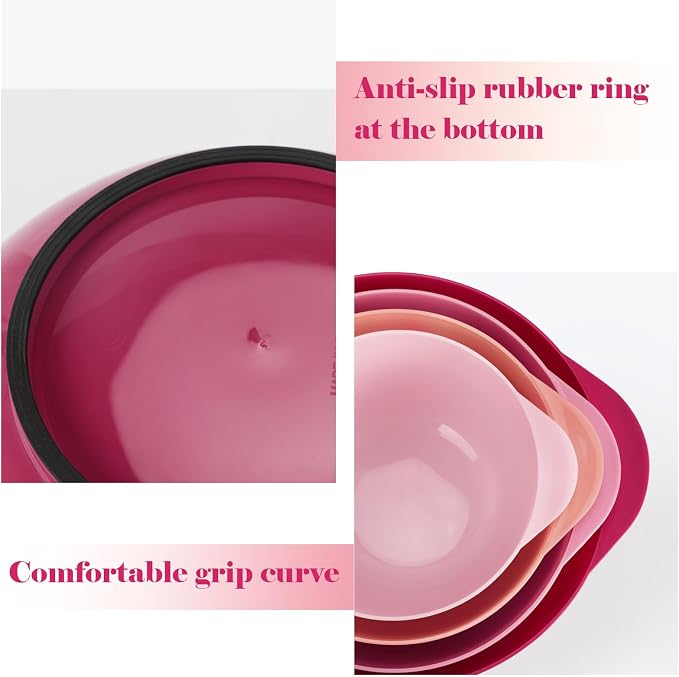 BoxedHome Classic Mixing Bowls Set of 4, BPA Free Plastic, Microwave Safe | 4.5, 3.5, 2.5 and 1.7 QT, Non-slip Base Large Non-toxic Nesting Bowl with Pour Spout, Dishwasher Safe, for Prep, Cooking