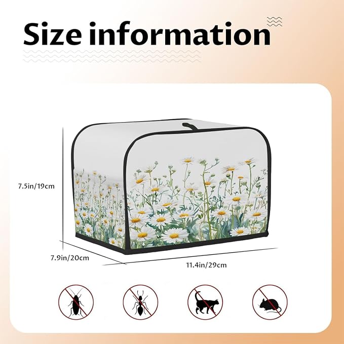 2 Slice Toaster Cover Watercolor Daisy Wildflower Toaster Covers Two Slice Wide Slot Waterproof and Dustproof Covers for Wide Slot Toasters and Small Appliances Kitchen Decor Gifts