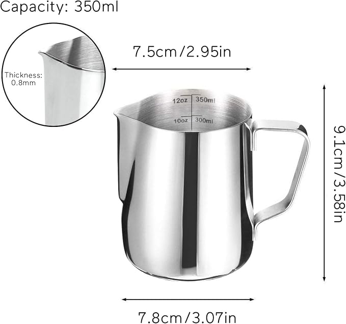 HOFASON Stainless Steel Milk Frothing Pitcher Cappuccino Pitcher Pouring Jug Espresso Cup Creamer Cup for Latte Art, 12 Ounce (350 ML)