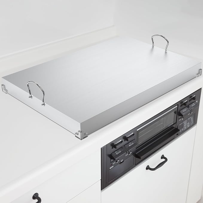 Stainless Steel Gas Stove Cover Board, 30 x 22 x 2.8 Inches, Large Stove Top Cover with Anti-slip Feet,Handle,Anti-collision Corner Guards,Easy to Install,Keep the Stove Clean,Bright and Beautiful