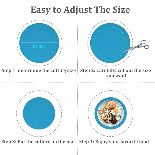 Silicone Microwave Mat 12 Inch, Non Stick Turntable Safe Baking Mat for Kitchen, Multi Purpose Heat Resistant Mat for Oven Trivet, Placemat 2 Pack(Blue)