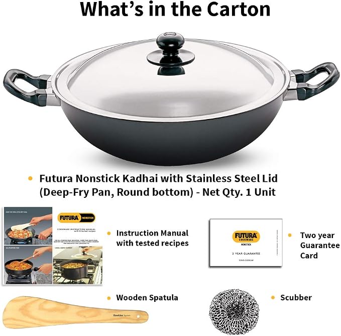 HAWKINS Futura Nonstick Kadhai 4 L, 30 cm, 3.25 mm with SS lid