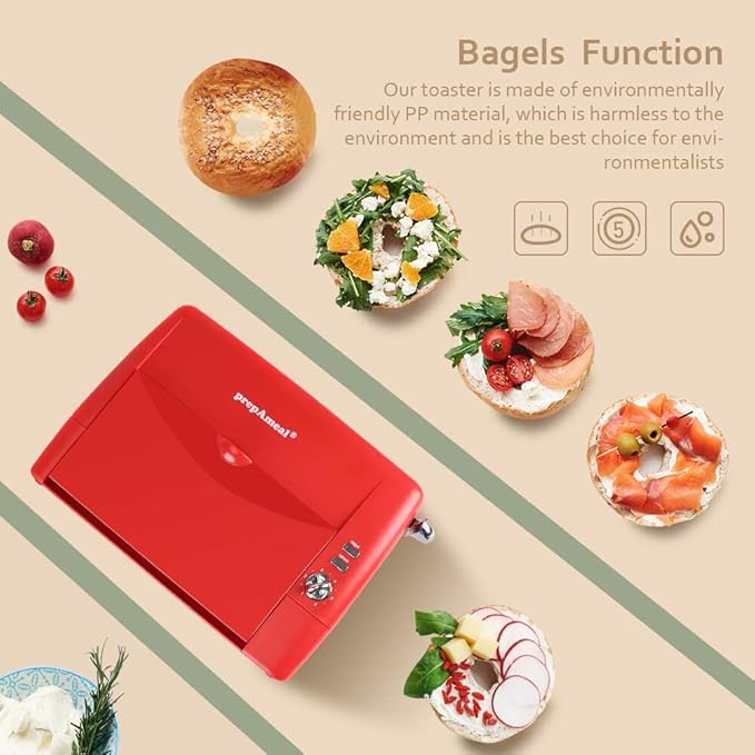 Long Slot Toaster 2 Slice Wide Slot Bread & Bagel Toaster (Red) | 1400W Slim Toaster, Red Toaster for for Waffles, Puff Pastry, Removable Crumb Tray, 6 Shade Settings, Bagel / Cancel