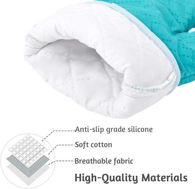 4Pcs Oven Mitts and Pot Holders Set, 572F Heat Resistant Oven Glove, Soft Cotton Lining with Non-Slip Surface for Kitchen Baking BBQ (Turquoise)