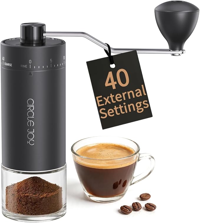 CIRCLE JOY Mini Manual Coffee Grinder with 40 External Adjustable Settings and Ceramic Conical Burr, Portable Stainless Steel Hand Coffee Grinder for Home and Travel