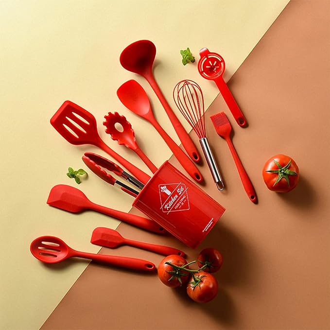 Pranski Kitchen Utensils Set-12 Pieces Silicone Cooking Utensils Set (Dishwasher Safe) 392°F Heat Resistant Spatula Set, Nonstick Cookware | Dishwasher Safe 392°F Heat Resistant Spatula Set Kitchen Utensil Set for Nonstick Cookware,Best Kitchen Tools w...