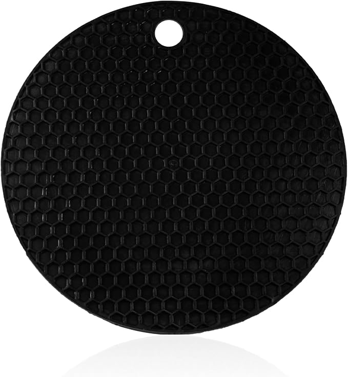 6 Pcs Black 6.0 Inch Round Silicone Mat, 0.19 Inch Thick | Non-Slip & Easy to Clean Heat Resistant Tripod Insulation Mat for Kitchens & Pans