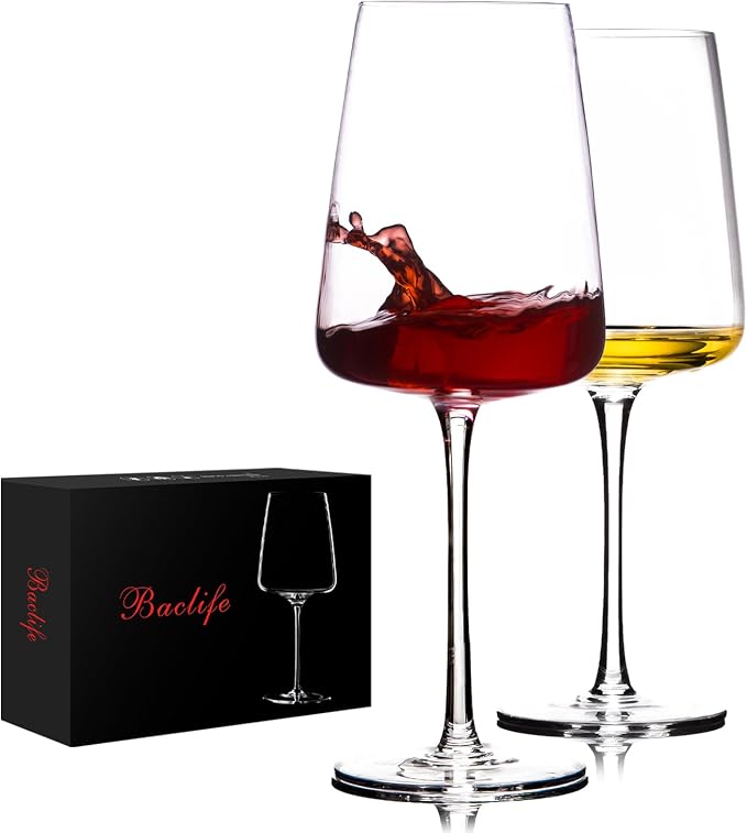 BACLIFE Red Wine Glasses Set of 2-19 Ounce Wine Glass With Long Stem,Clear - Unique Gift for Birthday,Wedding,Anniversary - Thin Rim Glass Ideal for Wine Tasting,Daily Use