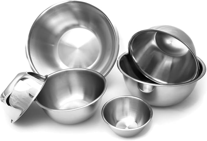 Fox Run 6-Piece Nesting Stainless Steel Polished Mixing Bowls Set | 0.5, 1.25, 2.75, 4.25, 6.25 and 10.75 Quart Mixing Bowl Set | Nesting Bowls For Easy Storage | Durable Stainless Steel Bowls
