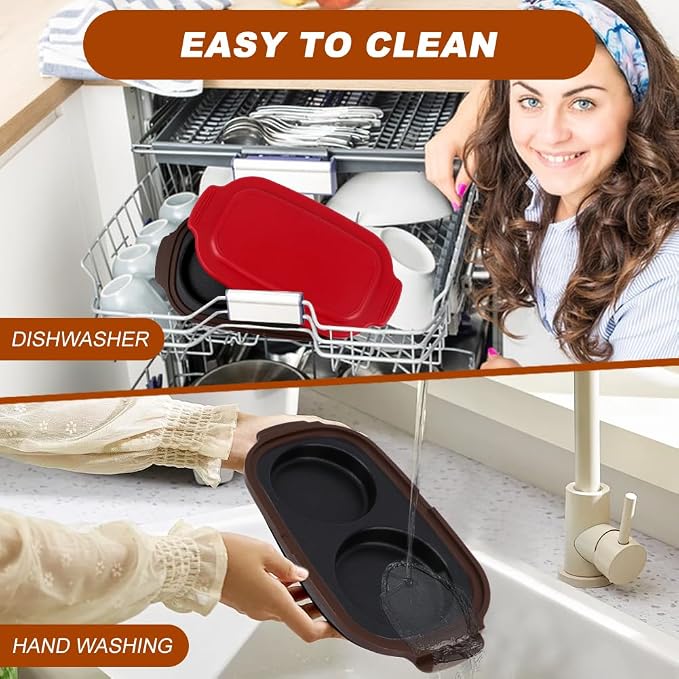 Microwave Egg Cooker & Poacher, Quick-Heat Dual Cavity Non-Stick Egg Maker for Breakfast Sandwich, Muffins and Omelets, Includes Spatula & Oil Brush for Home, Office, RV Travel