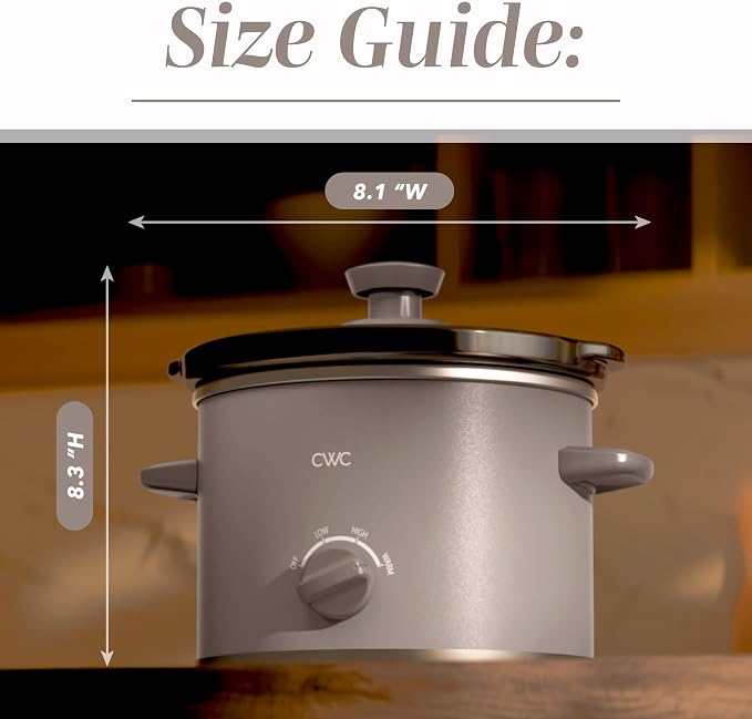 COOK WITH COLOR 2QT Mini Electric Round Slow Cooker - Adjustable Settings, Removable Stoneware Pot, Tempered Glass Lid, Dishwasher Safe, Cool-Touch Side Handles, Greige