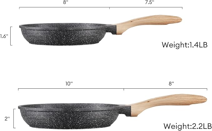 JEETEE 8 & 10 Inch Nonstick Frying Pan Sets for Cooking Dual Spouts Skillet | All Stove Compatible, Easy-Clean, Even Heating, PFOA Free, Cool Ergonomic Handle, Non Stick Fry Pans for Egg Steak Fish,Grey