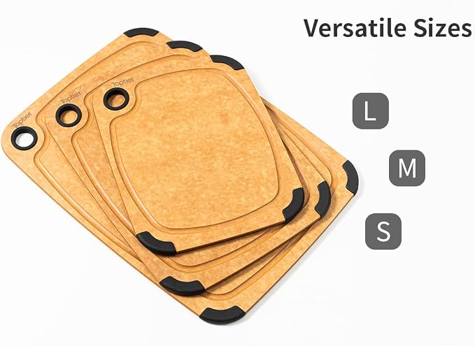 Cutting Board, Toptier Wood Fiber Cutting Board for Kitchen, Non-Slip Kitchen Wooden Chopping Board, Reversible, Eco-Friendly, Natural Wood Fiber, Large Cutting Board, 17.5 x 13-inch, Natural Slate