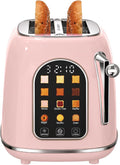 Mecity Toaster 2 Slice, Touch Screen Wide Slot Retro Toaster For Breads Bagel Muffin Waffle, House Warming Gift New Home, 120V 825W, Pink Color