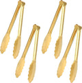 4 Pack Gold Tongs for Serving Food, 9 Inch Serving Tongs for Buffet, Party Salad Tongs for Stainless Steel Utensils, Metal Kitchen Tong for Steak, Appetizer, Snack and Small Food
