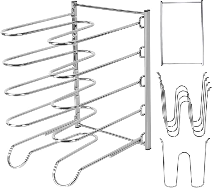 5 Tier Pizza Rack 10.43 x 8.52 x 13 Inches Stainless Steel | Pizza Pan Rack,5 Tier Pizza Riser Compact Design Easy Storage Holds Multiple Pans
