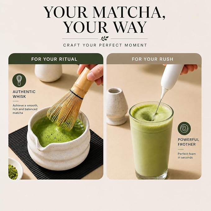 BARISTA EMPEROR® MATCHA WHISK SET PREMIUM 11pcs - Professional Matcha Kit Set with Matcha Bowl, Matcha Whisk, Milk Frother, Spoon, Sifter, Scoop, Stand, Cup, Tea Mat, Cloth - Matcha Bowl Set