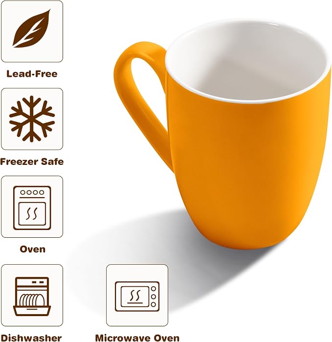 Urbanstrive 16 oz Large Coffee Mugs Set of 6 Ceramic Coffee Mug White Coffee Cups Tea Cups Idea Gift for Women Men House Warming Gifts New Home Office, Orange 6 Pack