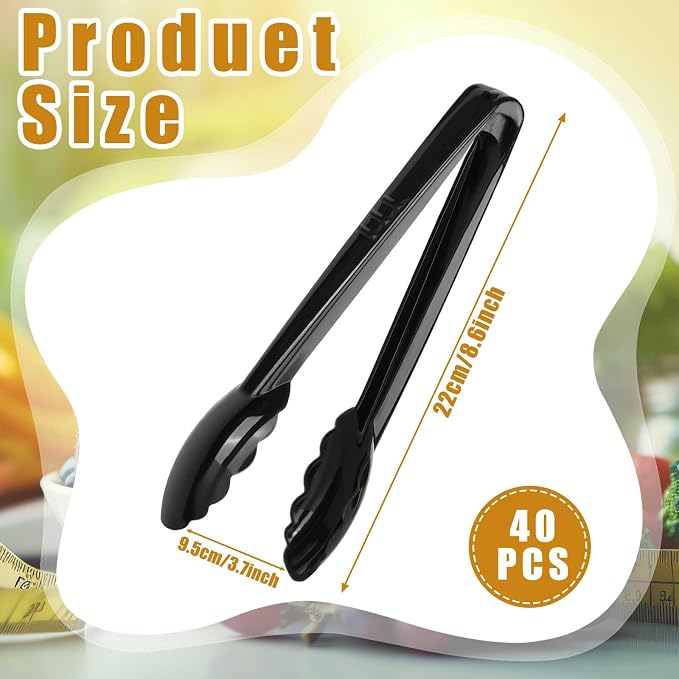 Mwellewm 40 Pcs Plastic Tongs for Serving Bulk 9 Inch Serving Disposable Tongs, Plastic Serving Utensils, Heavy Duty Salad Tongs for Kitchen Buffets BBQ Events Catering