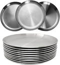CAMBUY Stainless Steel Plates 9 inch 10 Pcs Metal Dinner Dishes Plate Set | Reusable Unbreakable Lightweight Non-Toxin Dishwasher Safe BPA Free Dish Set for Home Kitchen BBQ Restaurant Outdoor Camping