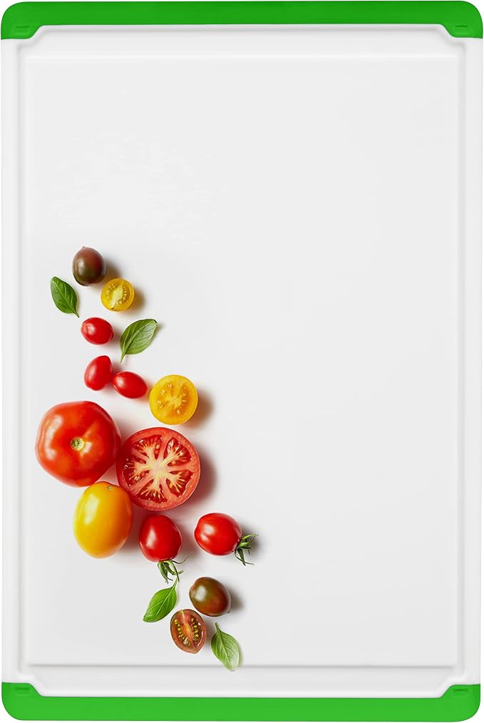 Extra Large Plastic Cutting Board for Kitchen - 18 Inch Dishwasher Safe Chopping Board, Reversible Cutting Board with Juice Groove + Non Slip Feet for Meat, Fruit, Vegetables, Green - by Belwares