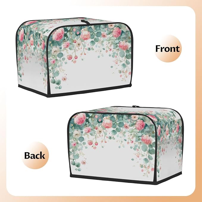 4 Slice Toaster Cover Watercolor Flowers Leaves Toaster Covers Four Slice Wide Slot Waterproof and Dustproof Covers for Wide Slot Toasters and Small Appliances Kitchen Decor Gifts