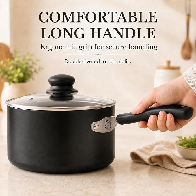 MICHELANGELO Nonstick Saucepan with Lid, Ceramic Sauce Pan Sets, Easy to Clean Sauce Pans, Multi-Purpose Cooking Pots, 4QT, Black