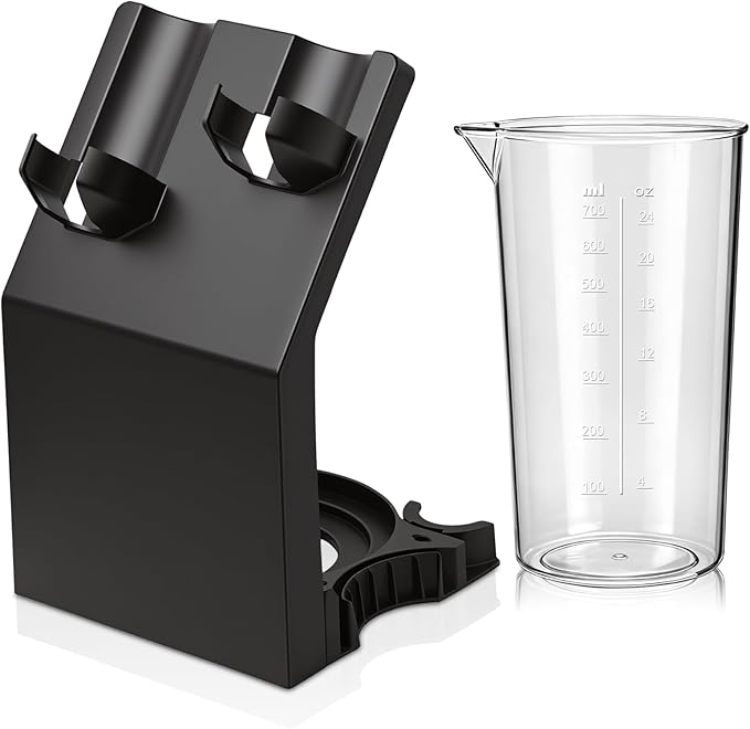 Immersion Blender Holder with PP Cup, Stick Blender Storage Rack | Includes storage holder and reusable PP mixing cup, allowing blending and storage in one convenient set