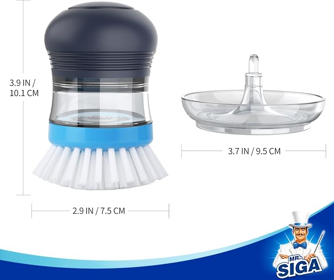MR.SIGA Soap Dispensing Palm Brush Storage Set, 1 Pack, Navy/Blue | Dish brush with soap dispenser, palm scrubber, palm scrub brush, ideal for kitchen and dishes cleaning